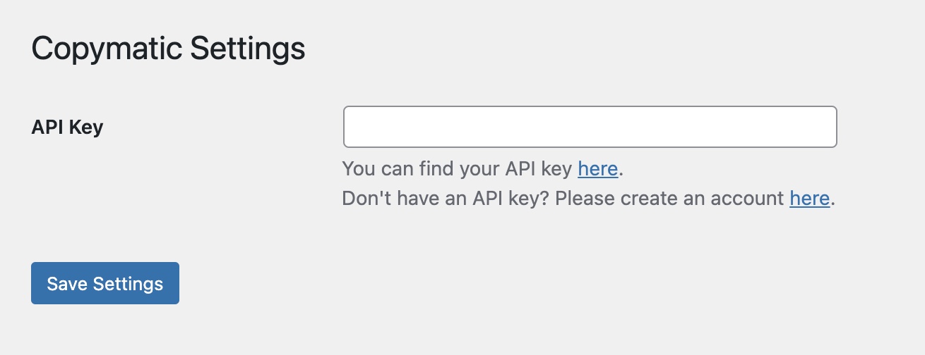 Copymatic WordPress API Key